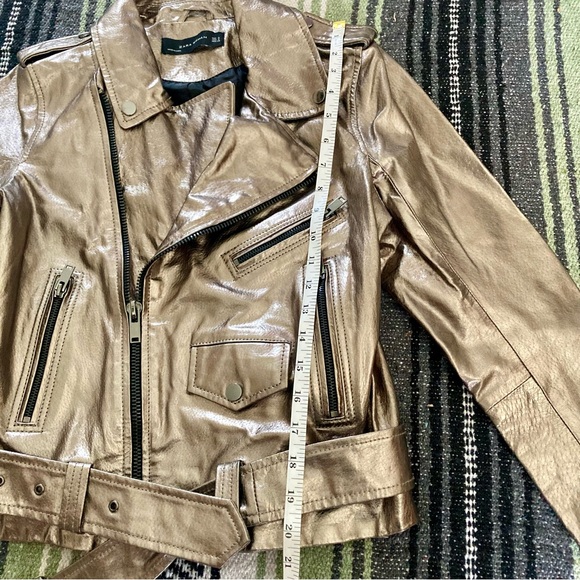 ZARA vegan leather silver metallic logo zip biker jacket - Picture 6 of 10